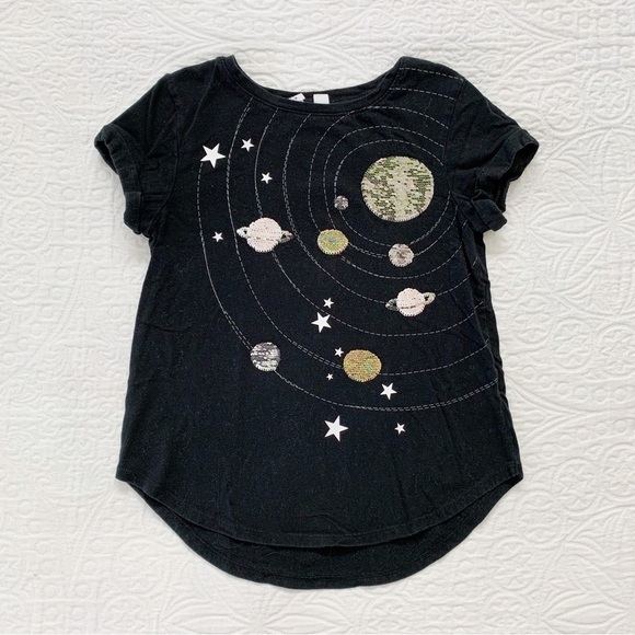 Gap Girls' Flippy Sequin Solar System Short Sleeve Tee Shirt - Picture 2 of 3